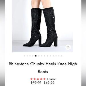 Rhinestone Chunky Heels Knee High
Boots